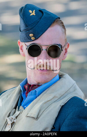 The Spirit of Britain, living history group dressed up as RAF pilots and the Women's Auxiliary Air Force on the flight line - Duxford Battle of Britain Air Show at the Imperial War Museum. Also commemorating the 50th anniversary of the 1969 Battle of Britain film. It runs on Saturday 21 & Sunday 22 September 2019 Credit: Guy Bell/Alamy Live News Stock Photo