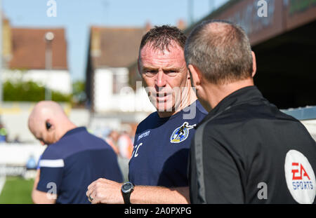London UK 21 September 2019 - Bristol Rovers manager Graham Coughlan during the Sky Bet League One football match between AFC Wimbledon and Bristol Rovers at the Cherry Red Records Stadium - Editorial use only. No merchandising. For Football images FA and Premier League restrictions apply inc. no internet/mobile usage without FAPL license - for details contact Football Dataco. Credit  : Simon Dack TPI / Alamy Live News Stock Photo