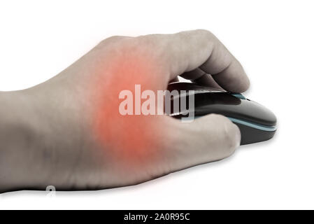 Business man hand pain caused by an excessive use of mouse isolated on white background with Clipping part Stock Photo