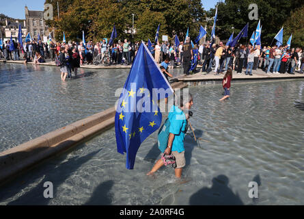 Protestors during the March to Remain in the EU for Peace and Climate Action in Edinburgh. PA Photo. Picture date: Saturday September 21, 2019. See PA story POLITICS Scotland Remain. Photo credit should read: Andrew Milligan/PA Wire Stock Photo