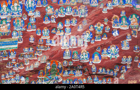 Famous Thousand Buddhas rock carvings, Lhasa, Tibet Stock Photo