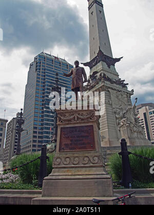 Bronze sculpture of former Indiana Governor Oliver P. Whitcomb at Soldiers & Sailors Monument, Indianapolis, Indiana, USA, July 26, 2019, © Katharine Stock Photo