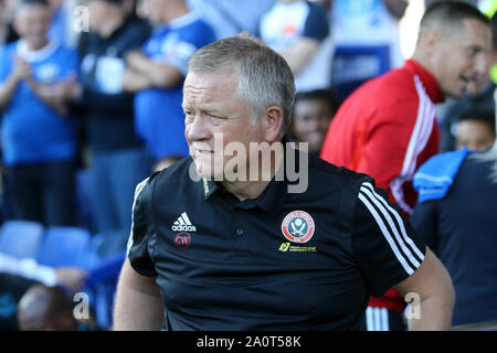 Liverpool, UK. 21st Sep, 2019. Sheffield United Manager Chris Wilder looks on. Premier League match, Everton v Sheffield United at Goodison Park in Liverpool on Saturday 21st September 2019. this image may only be used for Editorial purposes. Editorial use only, license required for commercial use. No use in betting, games or a single club/league/player publications. pic by Chris Stading/Andrew Orchard sports photography/Alamy Live news Credit: Andrew Orchard sports photography/Alamy Live News Stock Photo