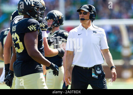 Winston-Salem, NC, USA. 21st Sep, 2019. Wake Forest Demon Deacons head coach Dave Clawson during the NCAA matchup at BB&T Field in Winston-Salem, NC. (Scott Kinser/Cal Sport Media) Credit: csm/Alamy Live News Stock Photo