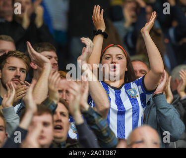 15th September 2019, John Smiths Stadium, Huddersfield England; Sky Bet Championship Football, Huddersfield Town vs Sheffield Wednesday ; Sheffield Wednesday fans. Credit: Dean Williams/News Images  English Football League images are subject to DataCo Licence Stock Photo