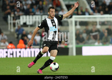 Newcastle, UK. 21st Sep, 2019.  Newcastle United's Javier Manquillo during the Premier League match between Newcastle United and Brighton and Hove Albion at St. James's Park, Newcastle on Saturday 21st September 2019. (Credit: Steven Hadlow | MI News) Photograph may only be used for newspaper and/or magazine editorial purposes, license required for commercial use Credit: MI News & Sport /Alamy Live News Stock Photo