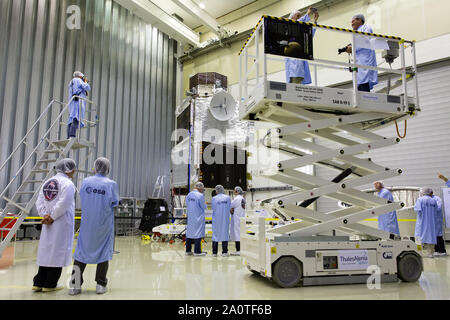 NOORDWIJK - The BepiColombo inside the cleanroom of the ESTEC. The satellite is due to launch in 2018 on a mission to the planet Mercury. Stock Photo