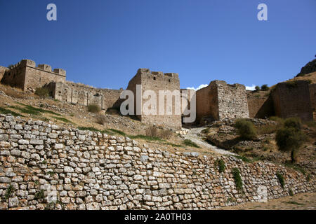 The gates of Acrocorinth Castle in ancient Corinth, Greece Stock Photo