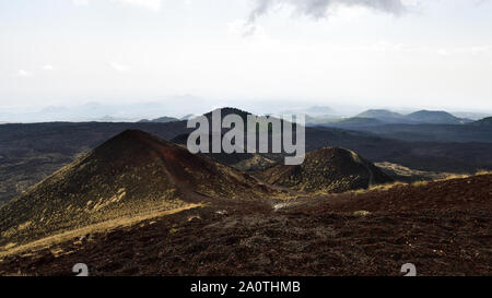 Picture taken from Silvestri crater on the southern slope of the Etna volcano. Stock Photo