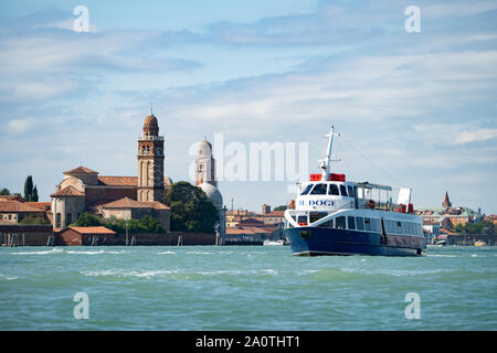 Passenger day trip boat ('Il Doge') travelling between Venice and the islands, Venice, Italy Stock Photo