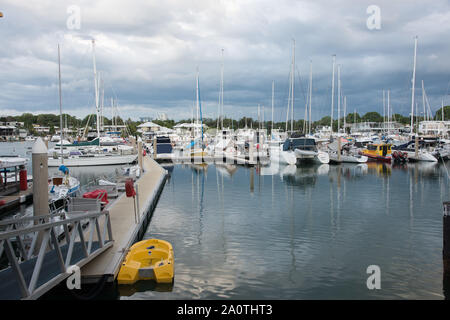 Darwin,NT,Australia-November 26,2017: Cullen Bay marina with a variety of nautical vessels and ramp with walkway in the NT of Australia. Stock Photo