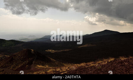 Picture taken from Silvestri crater on the southern slope of the Etna volcano. Stock Photo