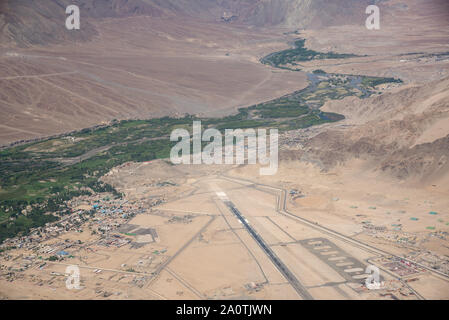 aerial view at landscape and airport from Leh, Ladakh, India Stock Photo