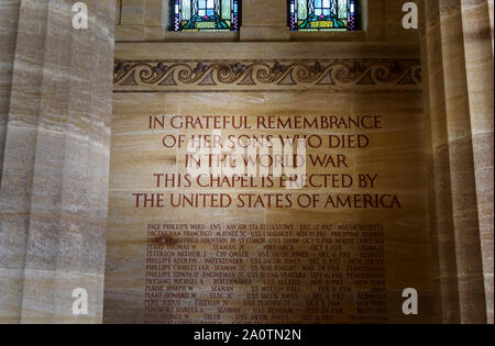 Interior of the Chapel in the American Section of the Military Cemeteries at Brookwood Cemetery, Pirbright, Woking, Surrey, southeast England, UK Stock Photo