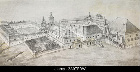 View of the State Palace in the Moscow Kremlin in the 17th century. Engraving of the 19th century. Stock Photo