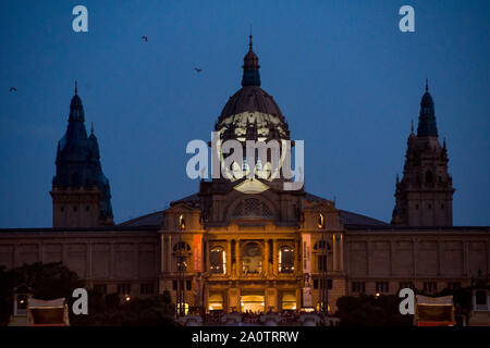 Barcelona, Catalonia, Spain. 21st Sep, 2019. Batman Bat signal appears projected on the facade of the Palau Nacional de Montjuic in Barcelona on occasion of the character's 80th anniversary. Credit: Jordi Boixareu/ZUMA Wire/Alamy Live News Stock Photo