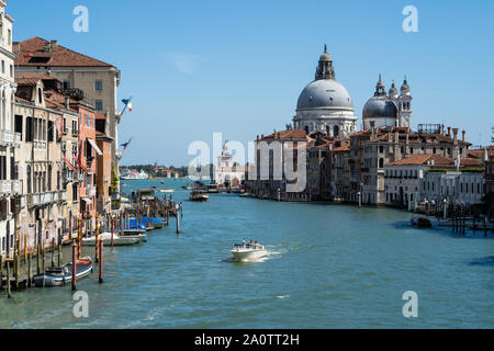 View from Ponte dell'Accademia over the Grand Canal towards Basilica di Santa Maria della Salute Stock Photo