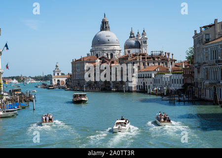 View from Ponte dell'Accademia over the Grand Canal towards Basilica di Santa Maria della Salute Stock Photo