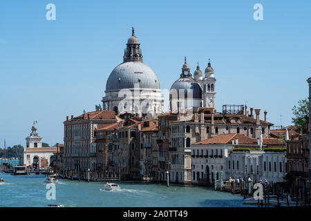 View from Ponte dell'Accademia over the Grand Canal towards Basilica di Santa Maria della Salute Stock Photo