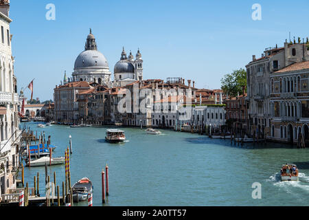 View from Ponte dell'Accademia over the Grand Canal towards Basilica di Santa Maria della Salute Stock Photo