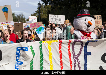 Berlin, Germany 9/20/2019 Young People Take to Streets in a Global Strike Protesting Climate Change. Fridays For Future Demonstration In Berlin. Stock Photo