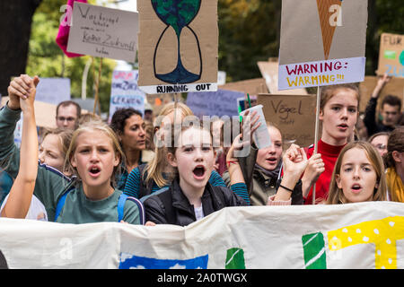 Berlin, Germany 9/20/2019 Young People Take to Streets in a Global Strike Protesting Climate Change. Fridays For Future Demonstration In Berlin. Stock Photo