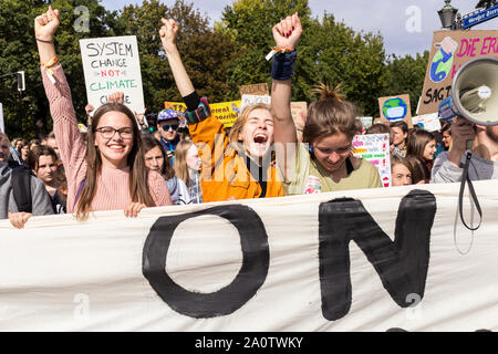 Berlin, Germany 9/20/2019 Young People Take to Streets in a Global Strike Protesting Climate Change. Fridays For Future Demonstration In Berlin. Stock Photo