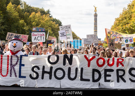 Berlin, Germany 9/20/2019 Young People Take to Streets in a Global Strike Protesting Climate Change. Fridays For Future Demonstration In Berlin. Stock Photo