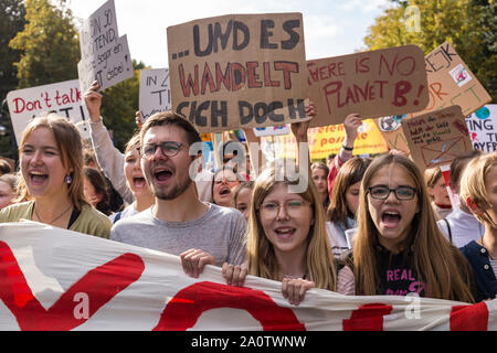 Berlin, Germany 9/20/2019 Young People Take to Streets in a Global Strike Protesting Climate Change. Fridays For Future Demonstration In Berlin. Stock Photo