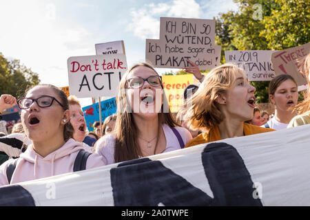 Berlin, Germany 9/20/2019 Young People Take to Streets in a Global Strike Protesting Climate Change. Fridays For Future Demonstration In Berlin. Stock Photo