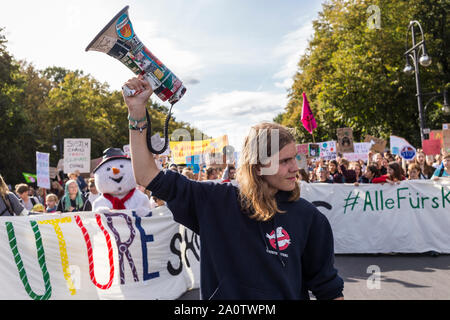 Berlin, Germany 9/20/2019 Young People Take to Streets in a Global Strike Protesting Climate Change. Fridays For Future Demonstration In Berlin. Stock Photo