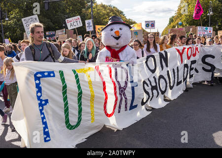 Berlin, Germany 9/20/2019 Young People Take to Streets in a Global Strike Protesting Climate Change. Fridays For Future Demonstration In Berlin. Stock Photo