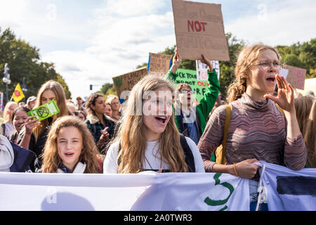 Berlin, Germany 9/20/2019 Young People Take to Streets in a Global Strike Protesting Climate Change. Fridays For Future Demonstration In Berlin. Stock Photo