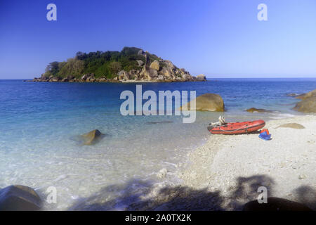 Little Fitzroy Island viewed from beach on east side of Fitzroy Island, Great Barrier Reef, near Cairns, Queensland, Australia. No PR Stock Photo