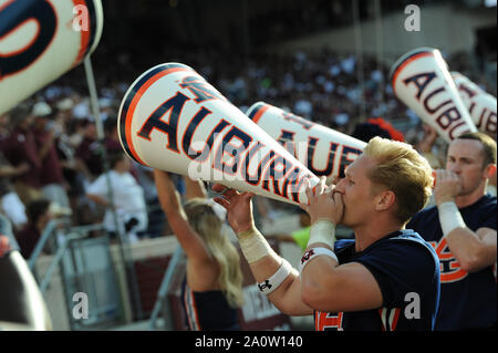 College Station, TX, USA. 21st Sep, 2019. Auburn Tigers cheerleaders performing on the field during the game between the Auburn University Tigers and the Texas A&M University Aggies at Kyle Field Stadium in College Station, TX. Auburn Tigers wins against Texas A&M Aggies, 28-20. Patrick Green/CSM/Alamy Live News Stock Photo