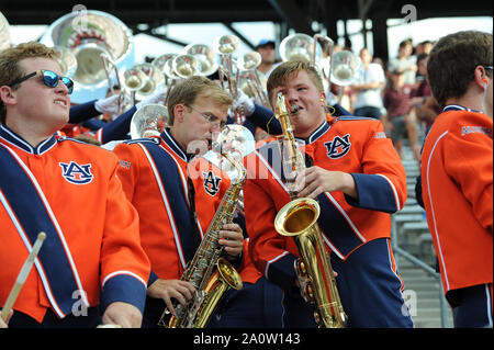 College Station, TX, USA. 21st Sep, 2019. Auburn Tigers marching band performing during the game between the Auburn University Tigers and the Texas A&M University Aggies at Kyle Field Stadium in College Station, TX. Auburn Tigers wins against Texas A&M Aggies, 28-20. Patrick Green/CSM/Alamy Live News Stock Photo