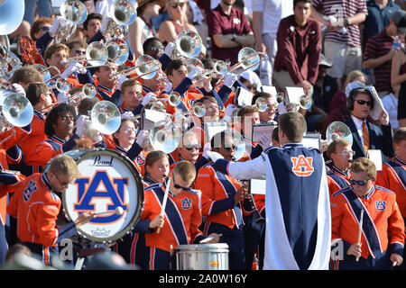 College Station, TX, USA. 21st Sep, 2019. Auburn Tigers marching band performing during the game between the Auburn University Tigers and the Texas A&M University Aggies at Kyle Field Stadium in College Station, TX. Auburn Tigers wins against Texas A&M Aggies, 28-20. Patrick Green/CSM/Alamy Live News Stock Photo