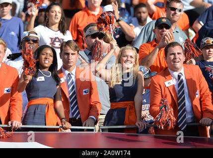 College Station, TX, USA. 21st Sep, 2019. Auburn Tigers fans cheering for their team during the game between the Auburn University Tigers and the Texas A&M University Aggies at Kyle Field Stadium in College Station, TX. Auburn Tigers wins against Texas A&M Aggies, 28-20. Patrick Green/CSM/Alamy Live News Stock Photo