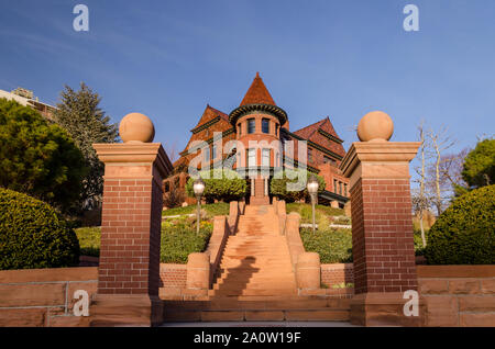 view of the entrance of a classic style house in Salt lake city at sunset, Utah, United States. Stock Photo