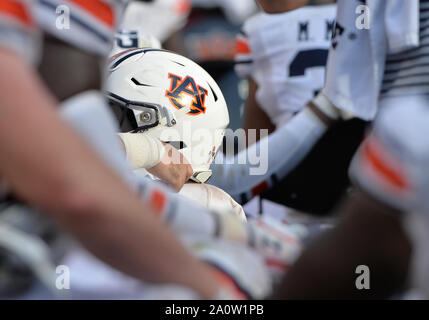 College Station, TX, USA. 21st Sep, 2019. Auburn Tigers football helmet during the game between the Auburn University Tigers and the Texas A&M University Aggies at Kyle Field Stadium in College Station, TX. Auburn Tigers wins against Texas A&M Aggies, 28-20. Patrick Green/CSM/Alamy Live News Stock Photo