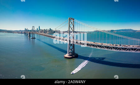 Aerial Cityscape view of the Bay Bridge and San Francisco, California, USA
