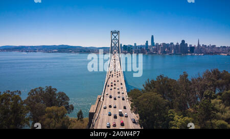 Aerial Cityscape view of the Bay Bridge and San Francisco, California, USA Stock Photo