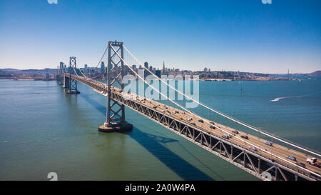 Aerial Cityscape view of the Bay Bridge and San Francisco, California, USA