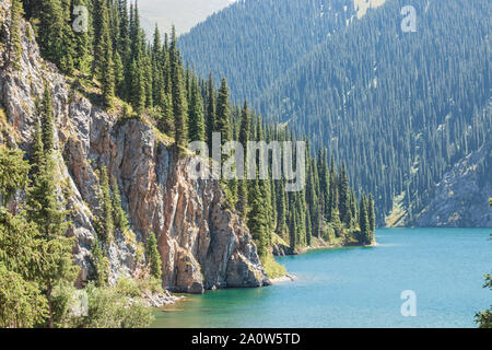 Panoramic view of the Kolsay second lake in Kazakhstan Stock Photo