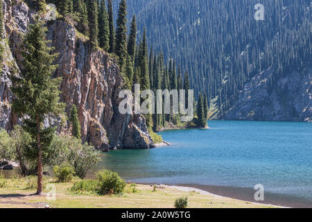 Panoramic view of the Kolsay second lake in Kazakhstan Stock Photo