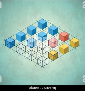 Infographics with cubes. Diamond shaped plane Stock Vector