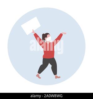 woman protester in face mask holding blank placard protesting against air nature pollution female activist with empty sign banner protest Stock Vector