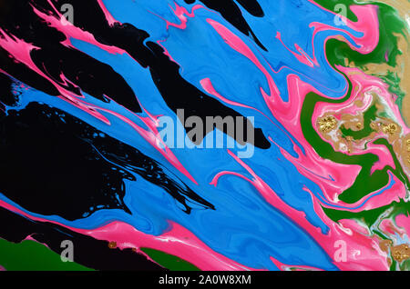 Abstract fantasy blue, green and pink wavy texture. Swirly fractal background. Digital art. 3D rendering. Stock Photo