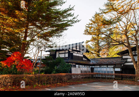 DEC 3, 2018 Kakunodate, Japan - Kakunodate old Samurai town famous vintage Edo houses that became museum with big tree in Akita, Tohoku region Stock Photo