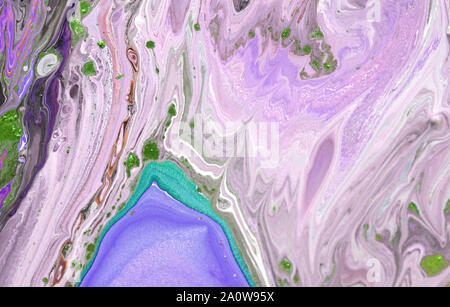 Abstract fantasy blue, green and pink wavy texture. Swirly fractal background. Digital art. 3D rendering. Stock Photo